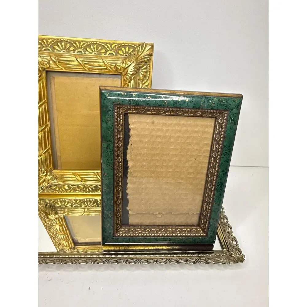Set of two ornate vintage gold and green frames